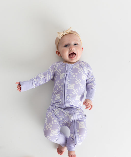 Periwinkle Checks Convertible Romper Pajamas
