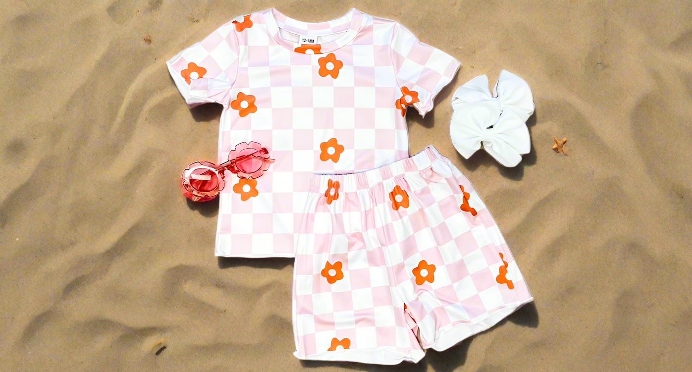 Checkered Floral Short Set