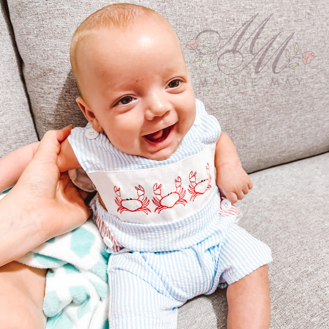 Blue Crab Embroidery Baby Romper