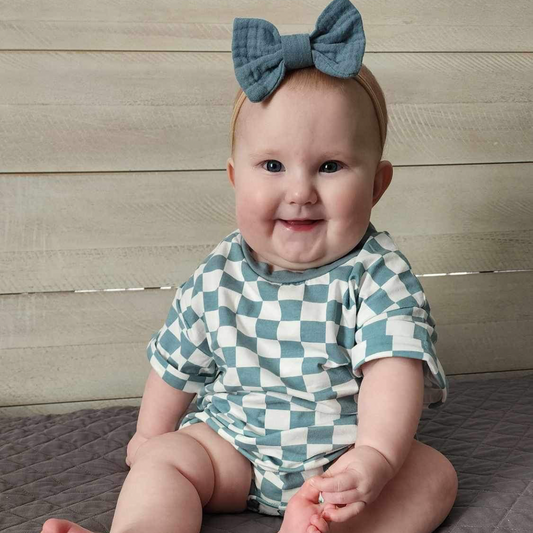 Blue Checker Bubble Romper