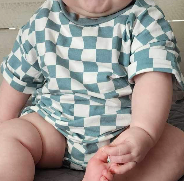 Blue Checker Bubble Romper