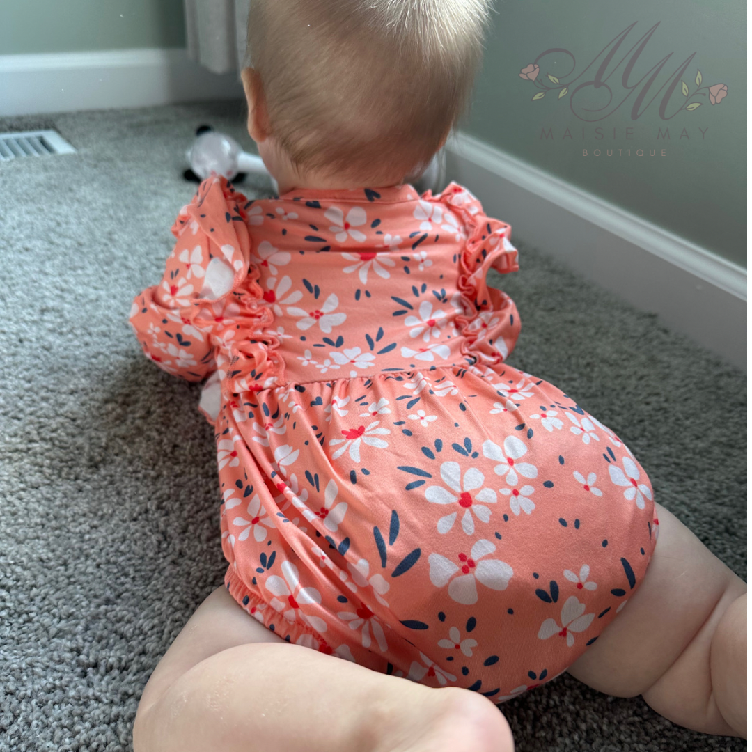 Orange Floral Bubble Romper