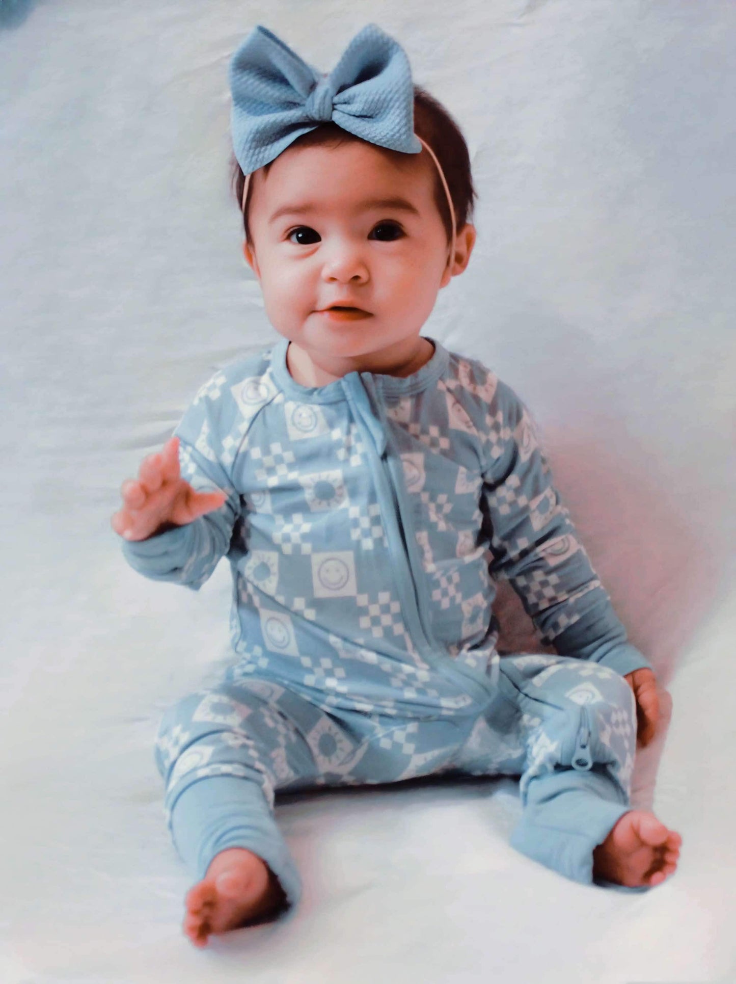 Powder Blue Checks Convertible Romper Pajamas