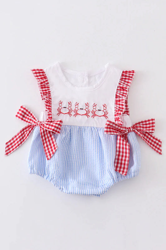 Blue Crab Embroidery Romper