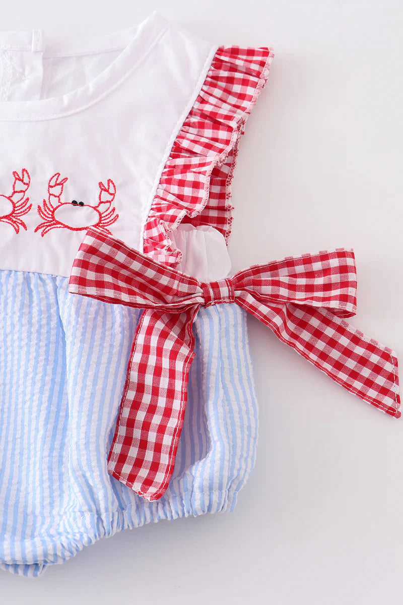 Blue Crab Embroidery Romper