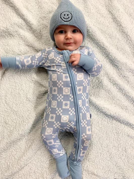 Powder Blue Checks Convertible Romper Pajamas