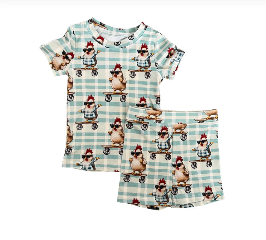 Skater Chickens Two Piece Short Set