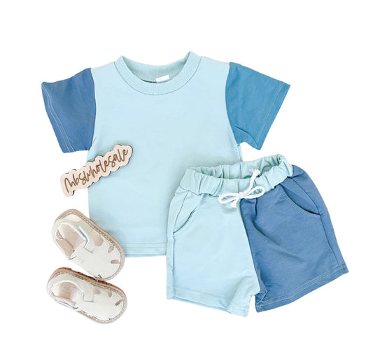 Blue Colorblock Short Set