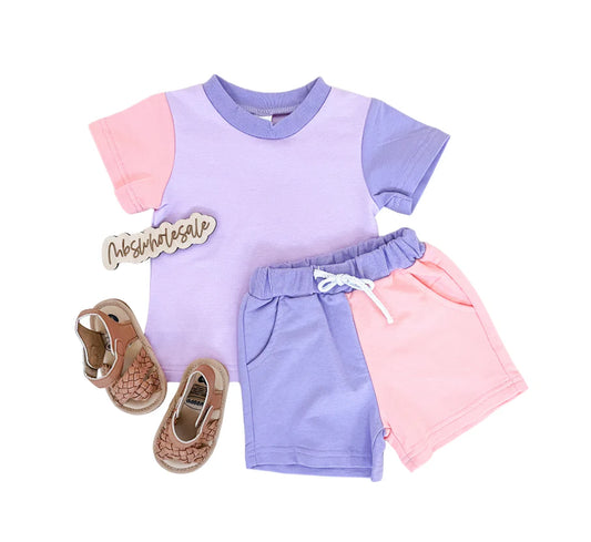 Pink Colorblock Short Set