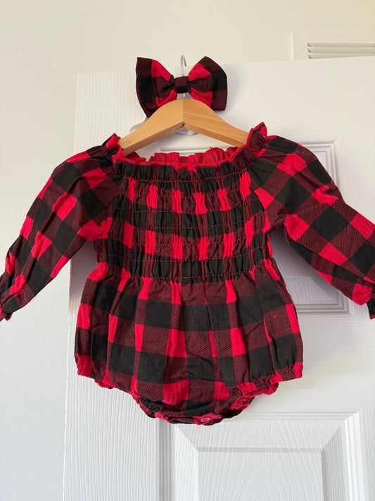 Red Plaid Romper Set