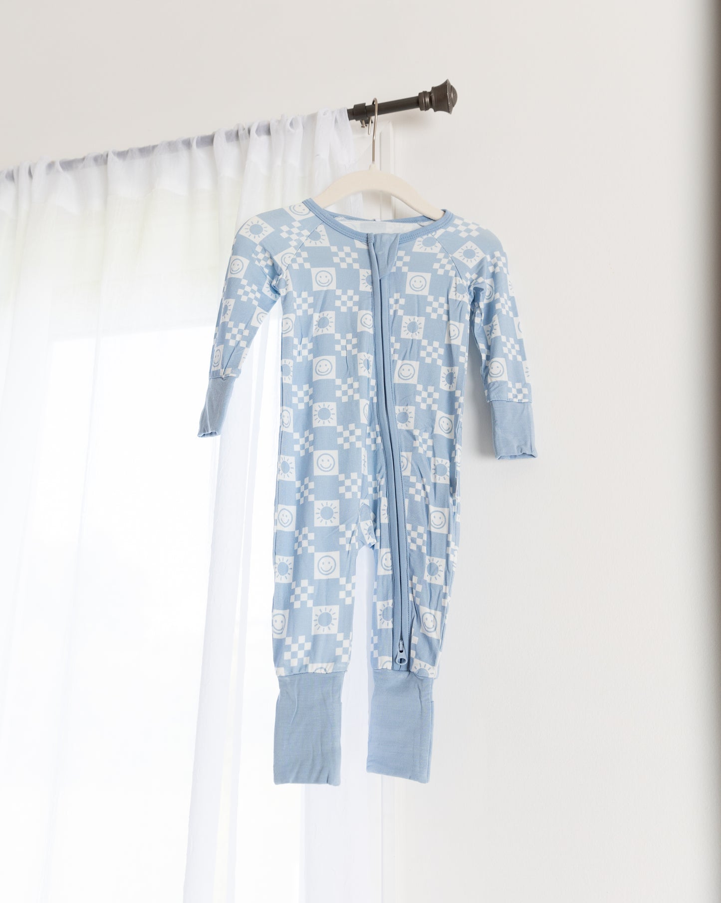 Powder Blue Checks Convertible Romper Pajamas