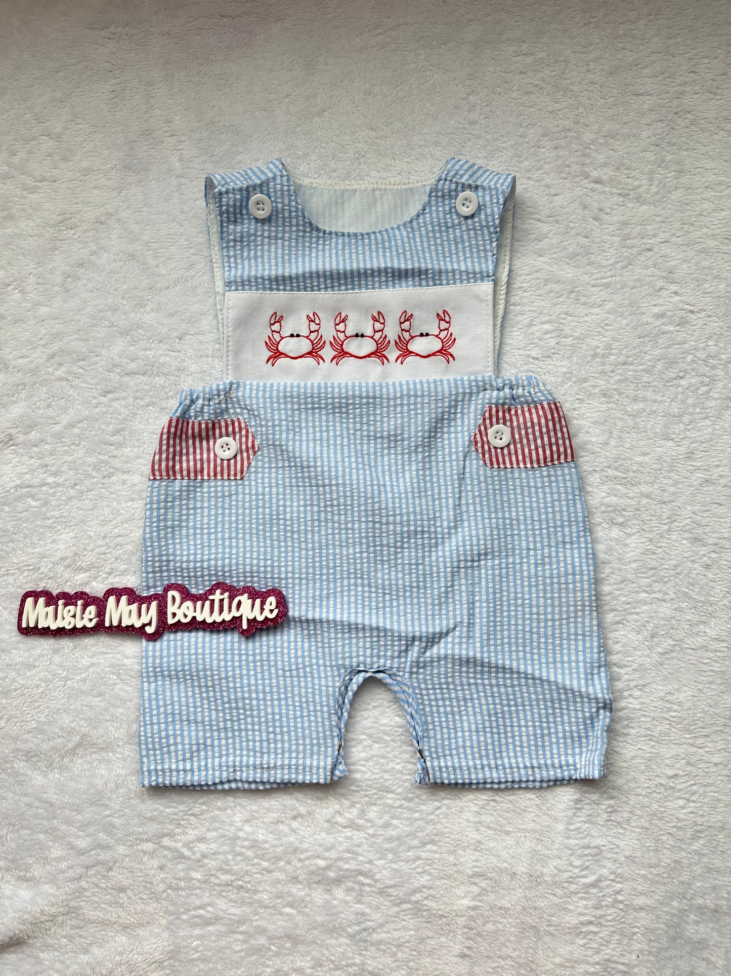 Blue Crab Embroidery Baby Romper